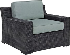 Outdoor Wicker Arm Chair, Brown With Mist Cushions, Crosley, Br Beaufort. - £283.13 GBP