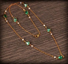  Gold Plated 925 Silver 1Ct Simulated Emerald By the Yard  Necklace - £143.70 GBP