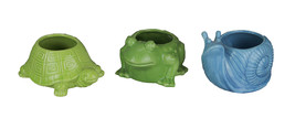 Set of 3 Garden Critters Turtle Frog and Snail Dolomite Ceramic Mini Planters - £23.48 GBP