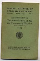 Official Register of HARVARD University 1925 Catalog School Arts &amp; Sciences - £38.88 GBP