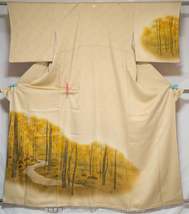 Stream through Autumn Forest Houmongi - Hand-Painted Orange Trees &amp; Rive... - $71.00
