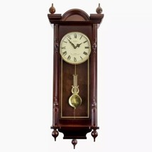 Bedford 31&quot; Wall Clock Antique Mahogany Cherry Wood Finish w Pendulum Ch... - £132.16 GBP