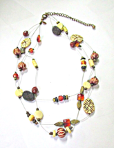 Chico&#39;s Triple Strand Glass  &amp; Other Beads Necklace 20-24&quot; Long - £10.24 GBP