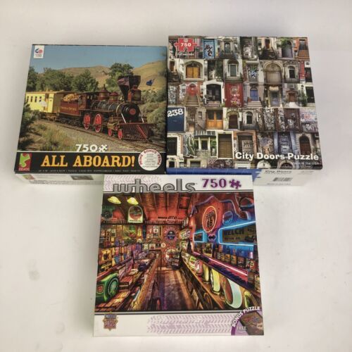 Primary image for Lot of 2 x 750 Piece Puzzle Lot - Ceaco All Aboard Train, Re-Marks City Doors,