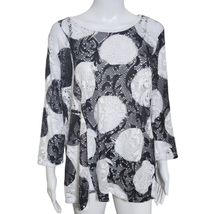 Ali Miles Tunic M Black White Polka Dot Perferated Top 3/4 Sleeve Artsy ... - $27.45