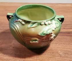 Vintage Roseville Pottery Snowberry Green Jardiniere Vase #1J4 - £79.09 GBP