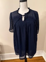 Entro Navy Short Sleeve shirt front tie size L - $14.84