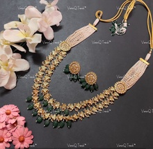 VeroniQ Trends-Traditional Gold Plated Double Line Pachi Kundan Long Necklace - £196.18 GBP