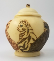 Jardinier Cats On the Look Out Carved Resin Cachepot Urn Trinket Jar With Lid - £20.56 GBP