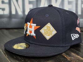 New Era 5950 Houston Astros 2017 World Series Retro Blue Fitted Hat Men Size - £39.28 GBP