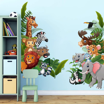 Jungle Animals Wall Stickers Safari Wall Decals For Baby Kids Room Home Decor  - £15.77 GBP