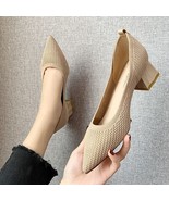Chunky Heel Stretch Knitted Pumps Shoes Women&#39;s Shallow Flats High Heels... - £28.40 GBP