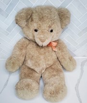 Teddy So Soft Russ Berrie Vintage Plush Bear Orange Bow Stuffed Animal 14&quot; - £17.86 GBP