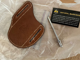 Leather Knife Sheath w Sharpener Fits Buck 110  Case 5.5&quot; Long Pocket Holder NEW - £21.25 GBP