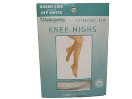 Comfort Top Knee-Highs Queen Size Fits 10-13 Off White With Reinforced Toe - £8.88 GBP