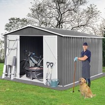10X8 Ft Outdoor Storage Shed, Garden Tool Storage Shed With Sloping Roof And Loc - £818.43 GBP
