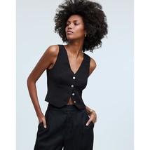 Madewell Womens Katrina Crop Vest Top in Softdrape Button Front Black 8 - £38.56 GBP