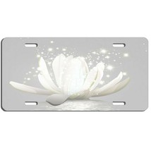 White lotus flower aluminum vanity license plate car truck SUV, gray tag - $17.33