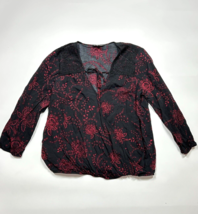 Express Floral Blouse V Neck Faux Wrap Size Small Black Red - £13.94 GBP