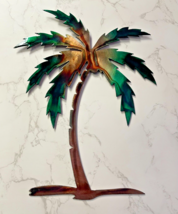 Palm Tree Metal Wall Art Décor 12&quot; tall Right Facing Marbled Green coppe... - £26.93 GBP