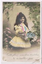 Postcard Young Girl With Basket Of Flowers Forget Me Not - $3.95