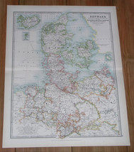 1907 Antique Map Of Denmark Schleswig Holstein Hamburg Mecklenburg Lower Saxony - £16.87 GBP