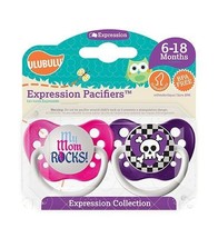 Ulubulu Pacifier Collection - Girls - My Mom Rocks! &amp; Skull - 6-18 months Binky - £11.98 GBP