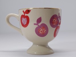 Anthropologie Pedestal Mug Apples Ceramic White Coffee Tea Cup Red Inter... - $15.84
