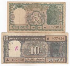 India, 10, 5 Rupees, Set 2, S.Jagannathan, L.K. Jha Sign, Bank-
show ori... - $10.43