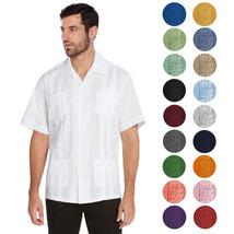 vkwear Men&#39;s Guayabera Cuban Beach Wedding Casual Short Sleeve Dress Shirt - £18.65 GBP+