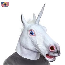 White Dreamy Unicorn Horse Costume Latex Rubber Horror Scary Mask Hallow... - £15.53 GBP