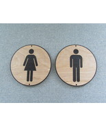 Round Women &amp; Men Wood 6 inch Restroom Set Signs - $19.95
