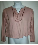 Faded Glory Misses SMALL Cropped Boho Blouse Pink V Neck Bell Sleeve Top... - $8.50