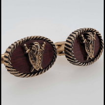 Fancy vintage, gold tone, coat of arms cuff links - £15.41 GBP