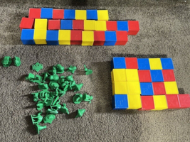 Tupperware Toys Alphabet Blocks Set Of 47 Green And Red Toys Mini Figures Vntg - $34.60
