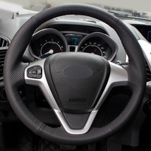 Diy Hand-stitched Black Leather Steering Wheel Cover for Ford Fiesta 2008-2017 - £24.29 GBP