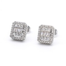 Silver Layered real Gold Filled Square men&#39;s Earring Micro Pave Hip Hop - €10,12 EUR