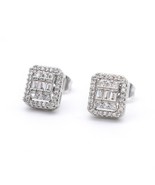 Silver Layered real Gold Filled Square men&#39;s Earring Micro Pave Hip Hop - $224.28 MXN