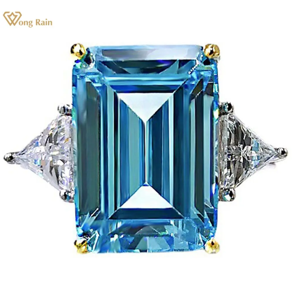 925 Sterling Silver Emerald Cut Aquamarine High Carbon Diamonds Wedding Engageme - £41.16 GBP