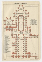 1924 Original Vintage Plan Of Wells Cathedral / England - $24.22