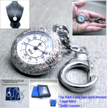 Pocket Watch Silver Color Women Pendant Watch 2 Ways Necklaces &amp; Key Rin... - £16.41 GBP