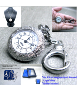Pocket Watch Silver Color Women Pendant Watch 2 Ways Necklaces &amp; Key Rin... - £16.58 GBP