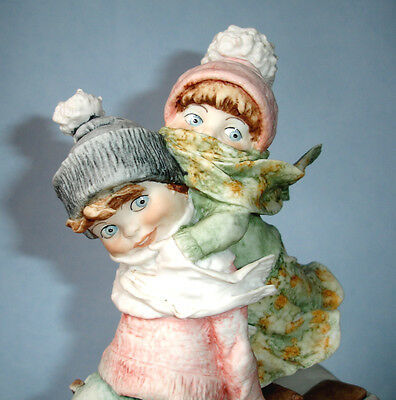 Giuseppe Armani Winter Fun Boy & Girl on Sled Figurine 8.5"H 0111-E Vintage 1982 - $149.90