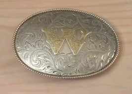 Montana Silversmiths Letter Initial W German Silver Metal Belt Buckle Vintage - £42.24 GBP