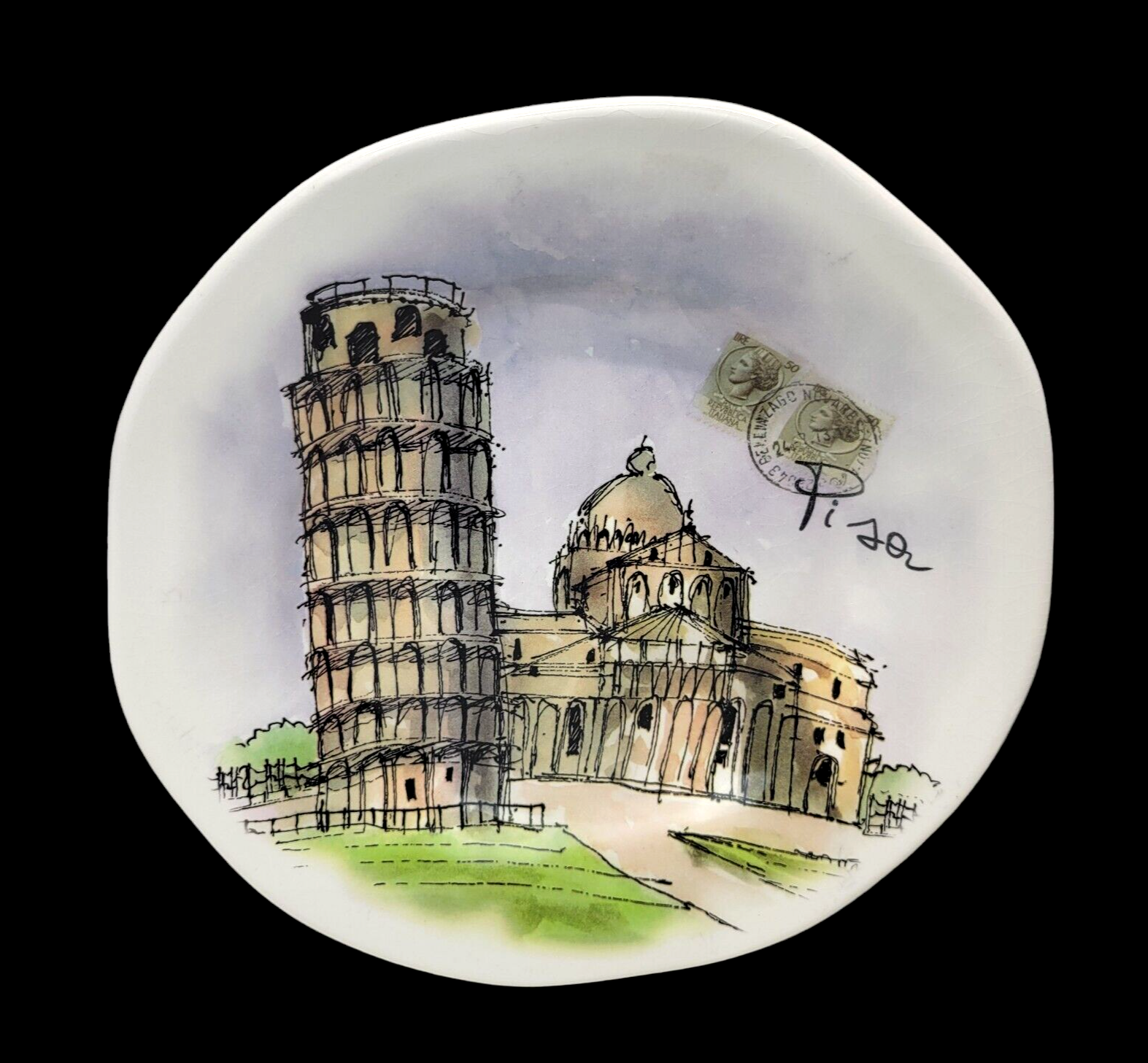 Primary image for Opificio Etico Pisa Postage Stamp Plate Shallow Bowl Ceramic Made In Italy 10.5"