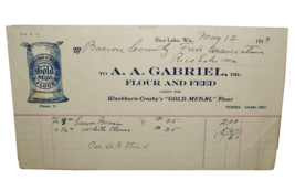 1913 A.A. GABRIEL Gold Medal Flour Feed Billhead Invoice Antique Documen... - $7.99