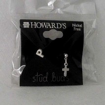 Cross Earrings Stud Buds Initial P Pierced Jewelry Howards Nickel Free Small NEW - £9.45 GBP