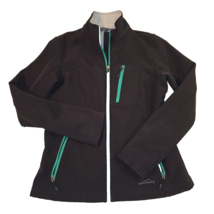 EDDIE BAUER Black Zip Up Jacket Green Accents Soft Shell Mock Neck Women... - $18.95