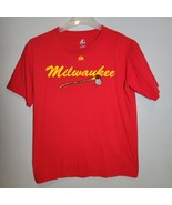 Milwaukee Brewers Mens Shirt Medium Axford Red Short Sleeve Majestic MLB - $13.98