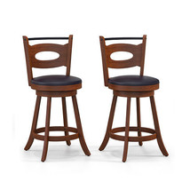 2 Pieces 24/29 inch Swivel Bar Stools with Curved Backrest and Seat Cushions-24 - £162.32 GBP